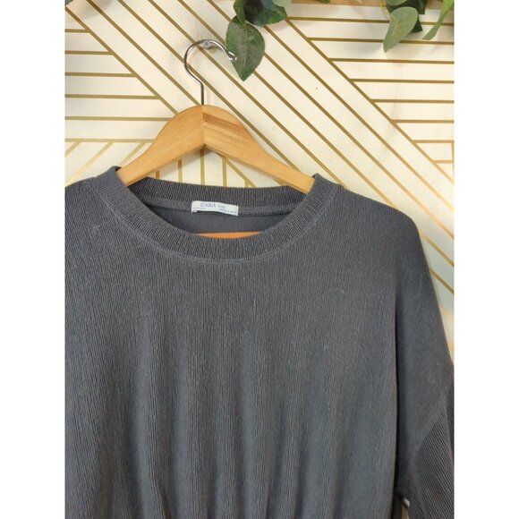 Zara Long Sleeve Grey Crew Neck Pull Over Cinched Waist Classic Style Size Small - Picture 3 of 6